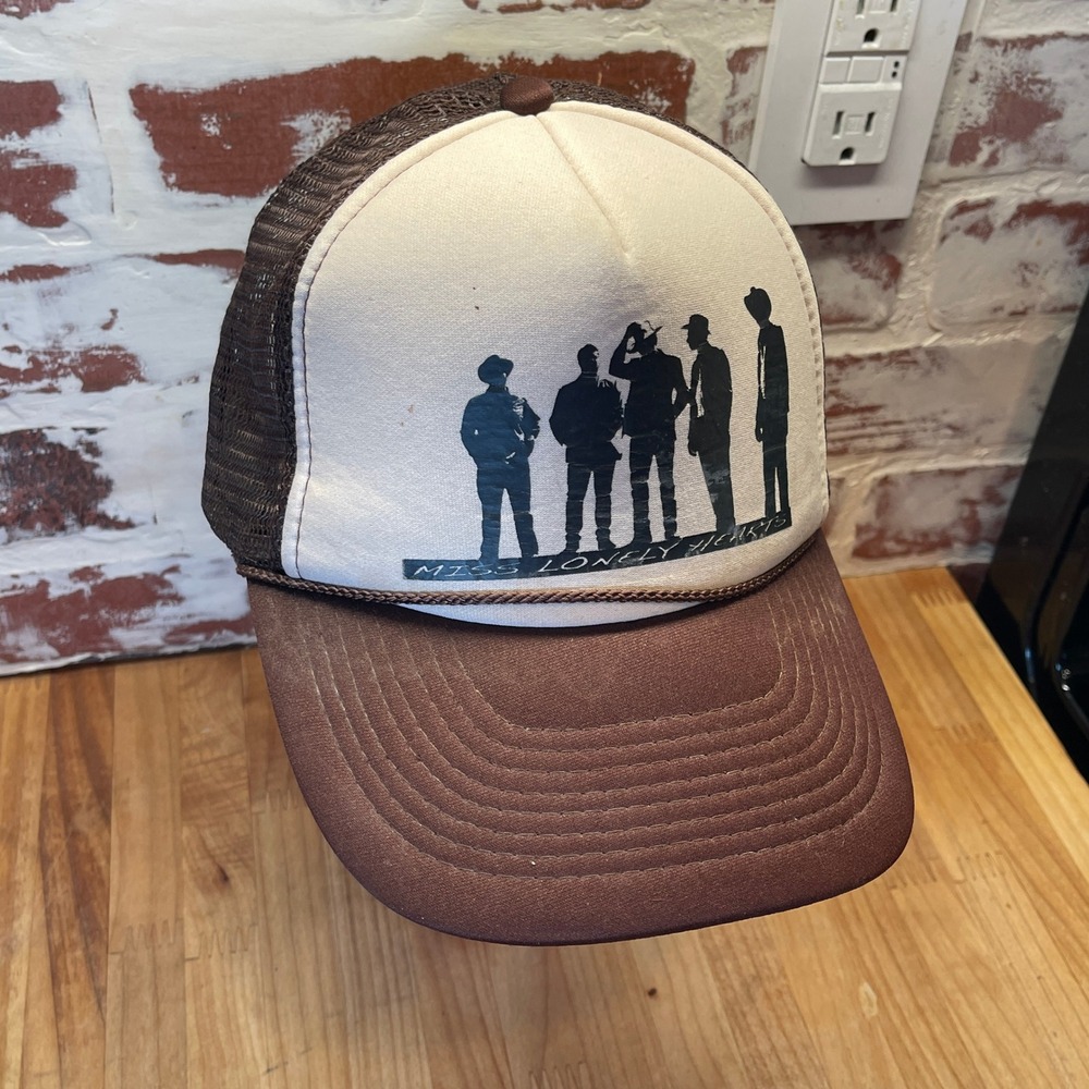 OTTO Miss Lonely Hearts Band Trucker Hat Brown Cream Snapback Mesh Cap Retro VTG